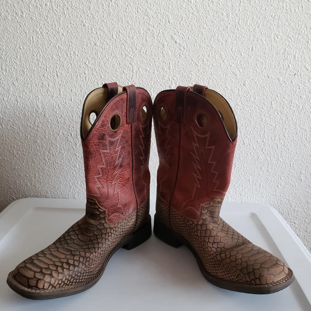 #Smoky Mountains Mens Western Rodeo Farm Cowboy Square Leather Boots